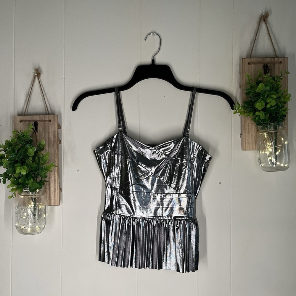 Silver Sleeveless Bustier Peplum Camisole B - Picture 2 of 6